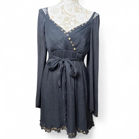 Spencer Jeremy Dresses & Skirts - Vintage Black Mini Silk Dress Spencer Jeremy Deep V Boho Chic CottageCore